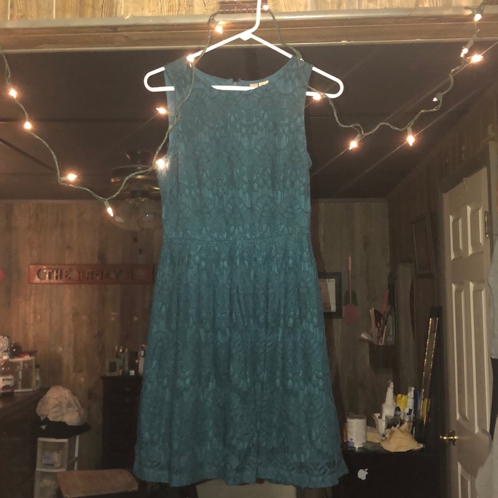 Teal blue lace dress